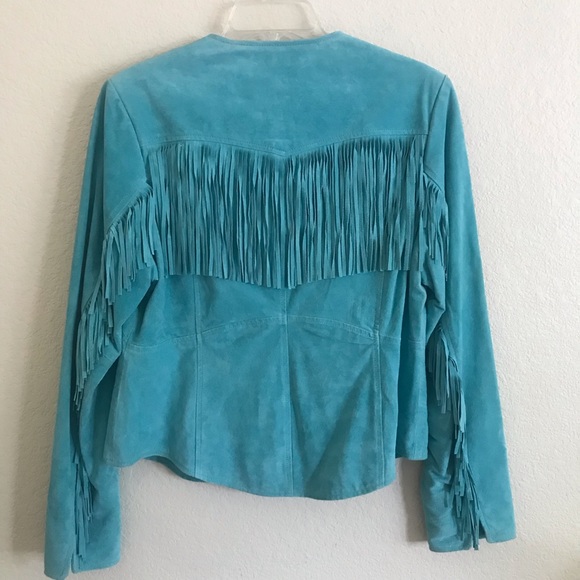3B West Tansmith Jackets & Blazers - 3B West Tansmith Turquoise Leather Suede Crop JacketTassels Fringe Rodeo NWT